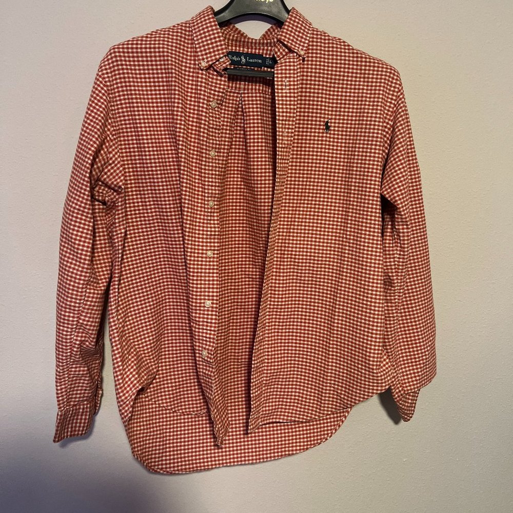 Ralph Lauren Shirt Mens Large Orange Checked Long Sleeve Button Up